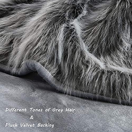 Luxury Faux Fur Throw Blanket, Grey and Black High Pile Mixed Throw Blanket, Super Warm, Fuzzy, Elegant, Fluffy Decoration Blanket Scarf for Sofa, Couch and Bed, 50''x 60'' - Image 3