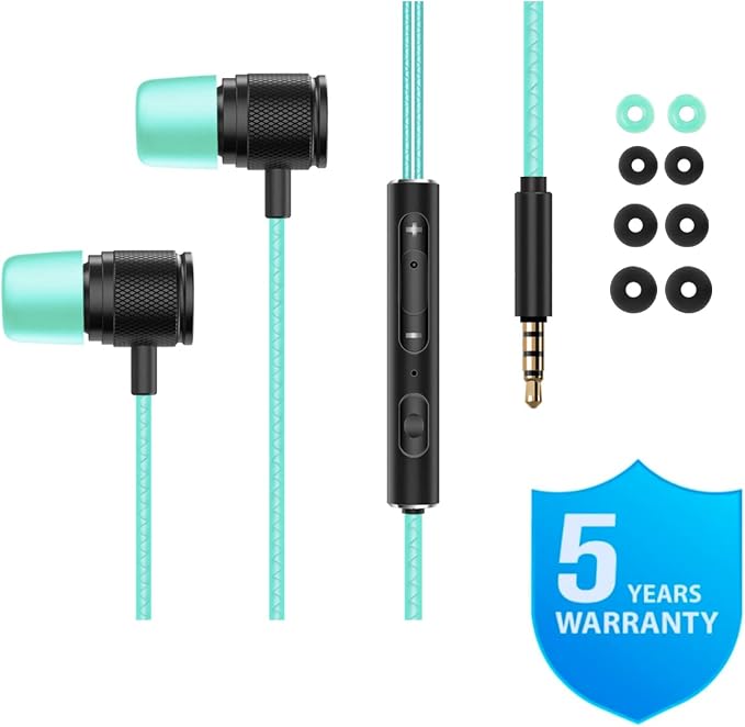 LUDOS Ultra Wired Earbuds in-Ear Headphones, 5 Years Warranty, Earphones with Mic, Noise Isolating Ear Buds, Memory Foam for iPhone, Samsung, School Students, Kids, Women, Small Ears - Turquoise - Image 6