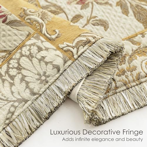 Loom and Mill Damask Patchwork Throw Blankets for Bed, Beige Yellow,52"x72" - Image 3
