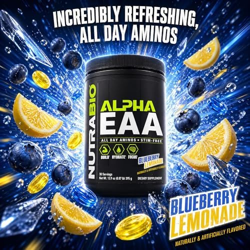 NutraBio Alpha EAA - All-Day Amino Acids for Muscle Growth and Hydration - Essential Amino Acids with Nootropics & Adaptogens- Full Spectrum EAA BCAA Powder - 30 Servings - Blueberry Lemonade - Image 4