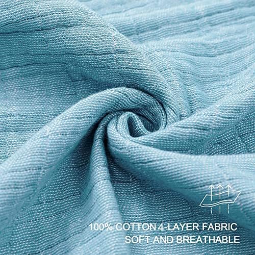 SE SOFTEXLY Muslin Throw Blanket, 4-Layer Dyed Yarn, 90”x102”, Light Blue - Image 2