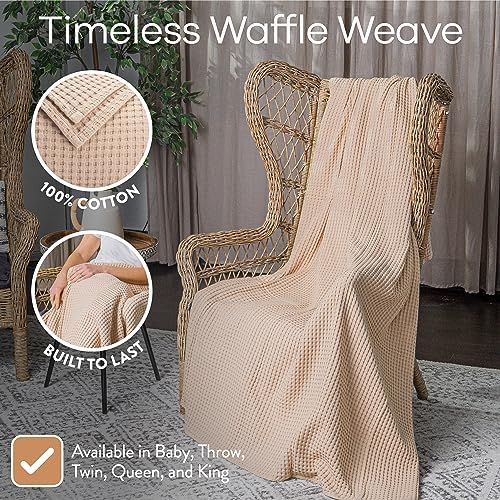Comfy Cubs Waffle Blanket King, 108" x 90" - 100% Cotton Lightweight Breathable Bed Blanket - Soft Textured Thermal Weave for All Seasons – Decorative Cozy Layer for Couch, Sofa, or Bed - Blush - Image 3