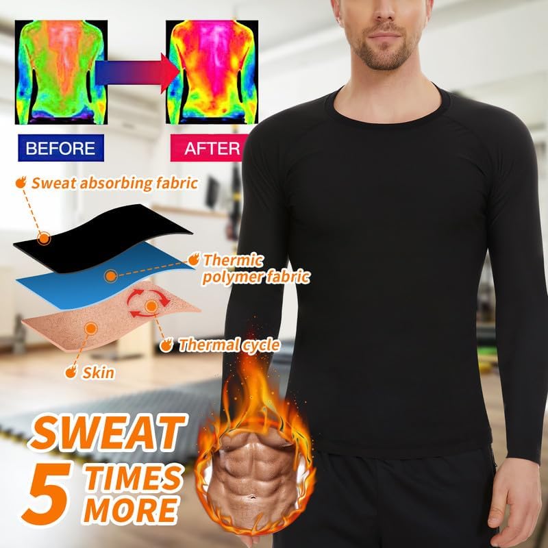 SHAPERIN Sauna Shirt for Men Sauna Tops Heat Trapping T-shirt Sauna Suit Workout Sweat Vest Body Shaper Gym Workout - Image 2