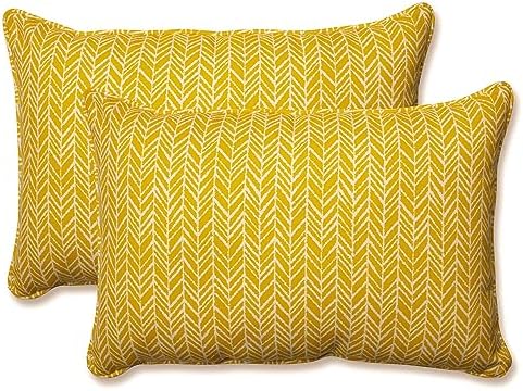 Pillow Perfect Outdoor/Indoor Herringbone Egg Yolk Oversized Lumbar Pillows, 18" x 26", Yellow, 2 Pack by PillowPerfect