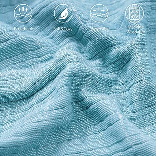 SE SOFTEXLY Muslin Throw Blanket, 4-Layer Dyed Yarn, 50”x60”, Light Blue - Image 2