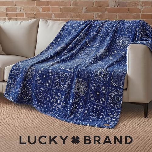 Lucky Brand 50" x 70" Plush Throw Blanket, Bandanny Navy Blue Blanket for Sofa or Bed - Image 4