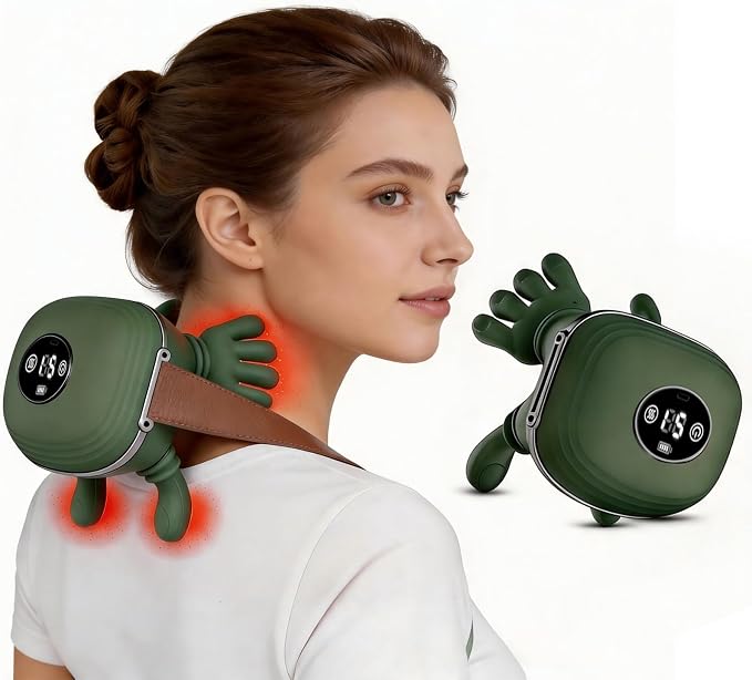 Neck Massager with Heat, Bionic Shiatsu Neck and Shoulder Massager with 4D Kneading Fingers, LCD Display & Adjustable Intensity, Heated Neck Massage Device Simulates Real Palm to Relax Muscle Tension by Sriolr