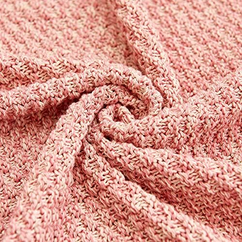 Longhui bedding 100% Cotton Knitted Throw Blanket – Pink, Soft & Cozy, Machine Washable, 60"x80" – Perfect for Living Room, Couch, Sofa, Bed or Travel - Image 2