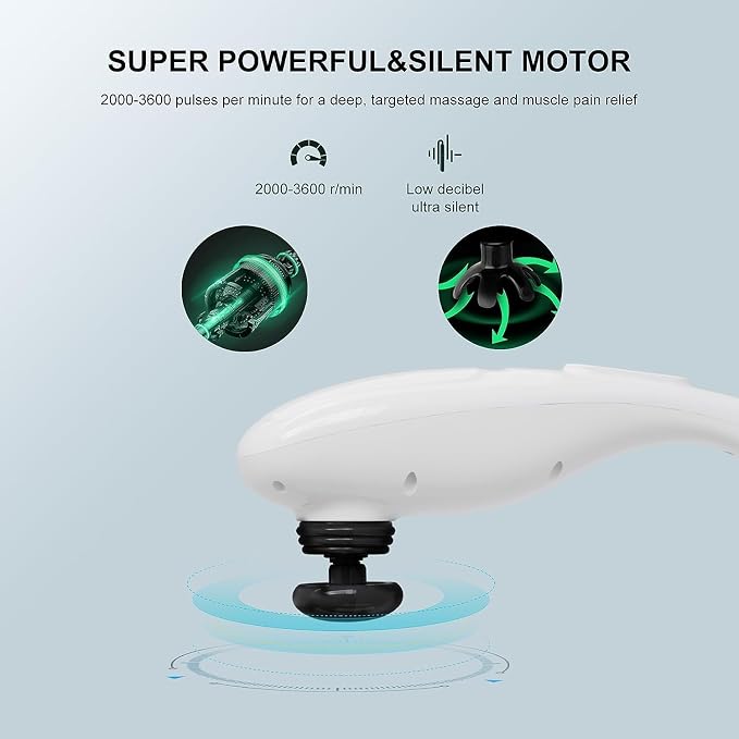 MEGAWISE Cordless Handheld Back Massager w/Rechargeable 3200mAh Battery, 5 Speed and 5 +2 Massage Nodes with Hard, Medium and 2 Soft Silicone Nodes; Massage While Moving Around (Pearl White) - Image 3