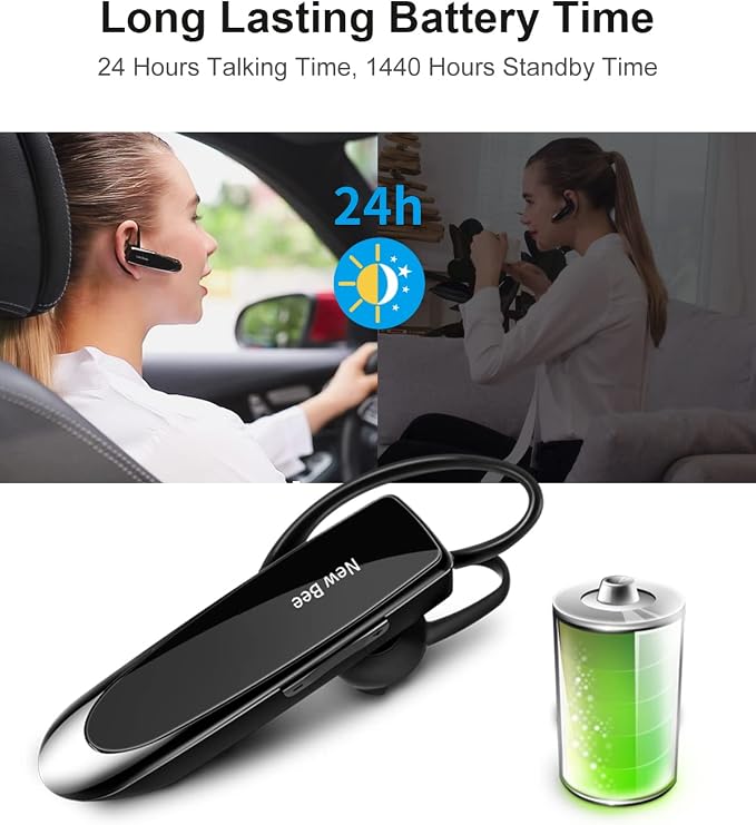 [2 Pack] Bluetooth Earpiece Wireless Handsfree Headset V5.0 24 Hrs Driving | with Microphone 60 Days Standby Bluetooth Headset for iPhone Android Driver Cell Phone Calls - Image 3