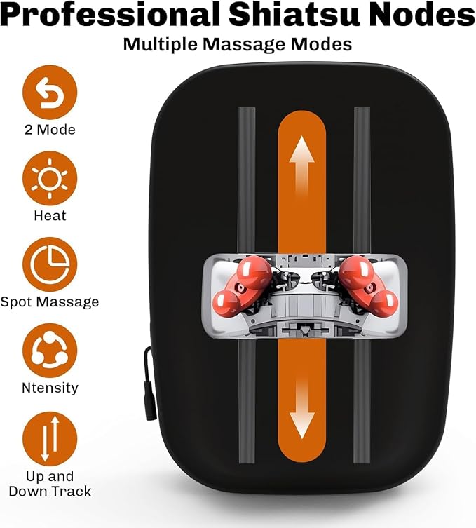 Solucky Back Massager for Pain Relief Deep Tissue, Back Massager with Heat, Deep Kneading Massage for Back, Adjustable Intensity & Dual Modes, Red Light Heating Therapy, 12V Corded for Home & Office - Image 2