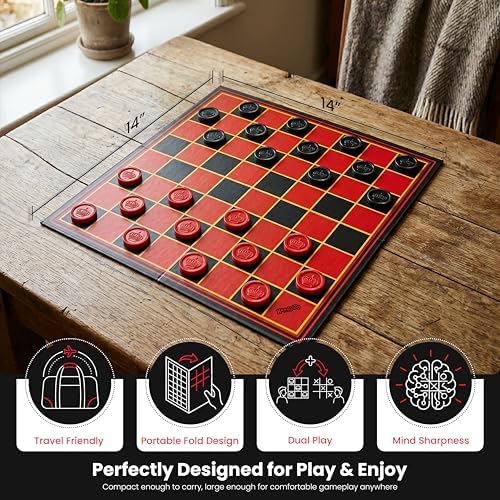 Kangaroo - Multiplayers Strategy Checker Board Game for Kids & Adults - Portable Educational Travel Cardboard Checkers - Includes Large Board w/ 24 Checkers (12 Red and 12- Black) 15x15 Inches - Image 4