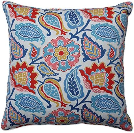 Pillow Perfect Bright Floral Indoor/Outdoor Accent Throw Pillow, Plush Fill, Weather, and Fade Resistant, Floor - 25" x 25", Blue/Red Moroccan Flowers, 1 Count by PillowPerfect