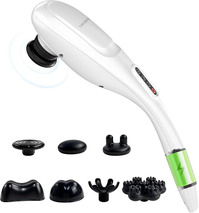 MEGAWISE Cordless Back Massager for Shoulders, Waist, Legs, Rechargeable 3200mAh Battery, 5 Speed and 5 +2 Massage Nodes 5 Hard, 2 Silicone Nodes, Massage While Moving Around (Off White Cordless) by MEGAWISE