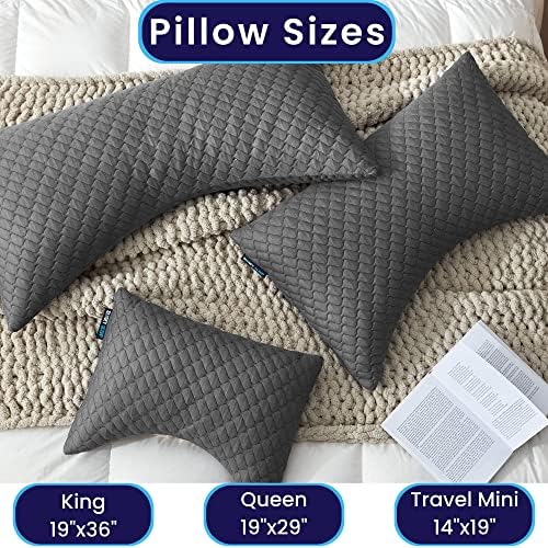 Sidney Sleep Adjustable Curved Pillows for Neck and Shoulder Support with Extra Shredded Fill - Cervical Contour Pillow for Side and Back Sleepers - Queen Size 19" x 29" CertiPUR-US Certified (Grey) - Image 6
