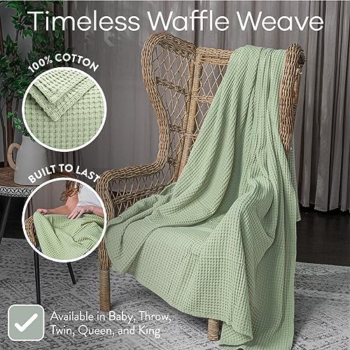 Comfy Cubs 100% Cotton Waffle Weave Throw Blanket Breathable Skin-Friendly Soft Lightweight Blankets - Perfect Warm Textured Blanket Layer - Size for Couch Bed & Sofa (Sage, 50" X 60") - Image 3