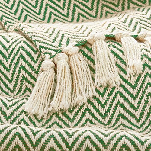 Americanflat 50x60 Throw Blanket - Soft and Breathable Cotton Throw Blanket for Couch, Bed, Chair - Decorative Blankets Perfect for Home, Office, or Outdoor Use - Sage and Beige Herringbone Design - Image 2