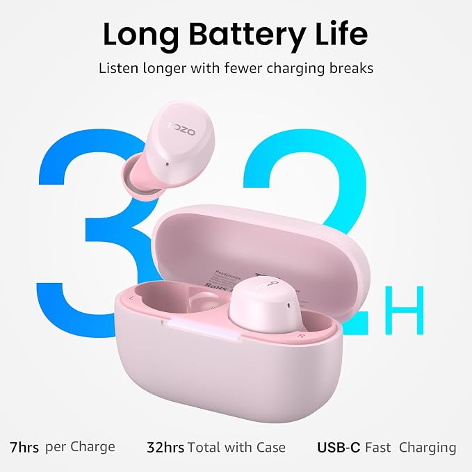 TOZO A1 Wireless Earbuds Bluetooth 5.3 Light Weight in Ear Headphones | IPX5 Waterproof,2 Mics for AI Calls,Immersive Premium Sound Bass Headset with Charging Case,32 EQ via App Rose Gold - Image 4