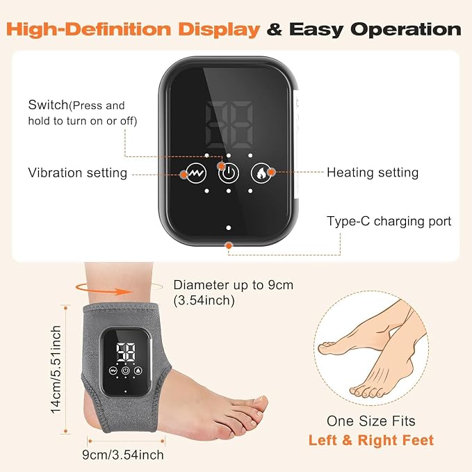 Foot Massager for Neuropathy, 3 Heat & Vibration Levels, Ankle Massager for Heel, Arch & Ankle Relief, Portable for Home or Travel Ideal Gift-Grey - Image 7