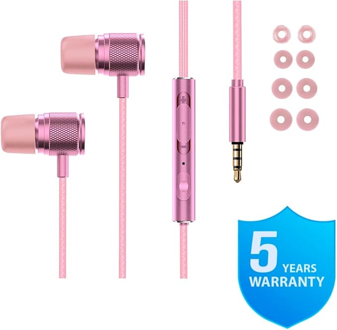 LUDOS Ultra Wired Earbuds in-Ear Headphones, 5 Years Warranty, Earphones with Microphone, Noise Isolating Ear Buds, Memory Foam for iPhone, Samsung, School Students, Kids, Women, Small Ears - Pink - Image 6