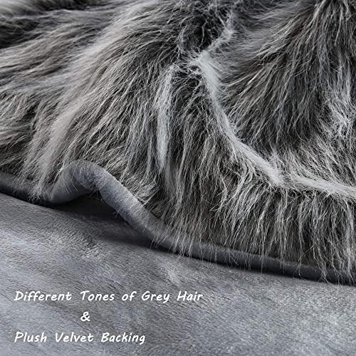 Luxury Faux Fur Blanket Queen Size, Ultra Big Grey and Black High Pile Mixed Faux Fur Throw, Oversized Super Warm, Fuzzy, Elegant, Fluffy Decoration Throw Blanket for Sofa, Couch and Bed, 90''x 90" - Image 2