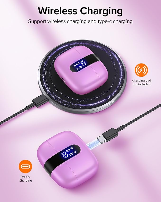 TAGRY Bluetooth Headphones True Wireless Earbuds 60H Playback LED Power Display Earphones with Wireless Charging Case IPX5 Waterproof in-Ear Ear buds with Mic for TV Smart Phone Laptop Computer Sports - Image 4