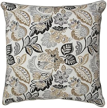 Pillow Perfect Floral Indoor/Outdoor Accent Throw Pillow, Plush Fill, Weather, and Fade Resistant, Floor - 25" x 25", Black/Tan Dailey, 1 Count by PillowPerfect