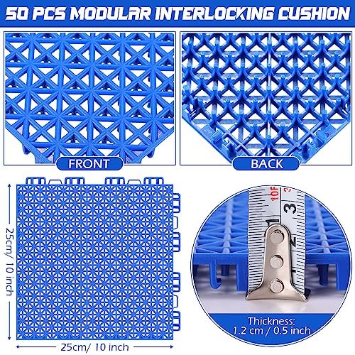 Huwena 50 Pcs Modular Interlocking Cushion Floor Tiles 10 x 10 Inch Non Slip Pool Floor Mat Blue Interlocking Rubber Draining Flooring Tiles with Hole for Drain Deck Patio Balcony Shower Kitchen - Image 2
