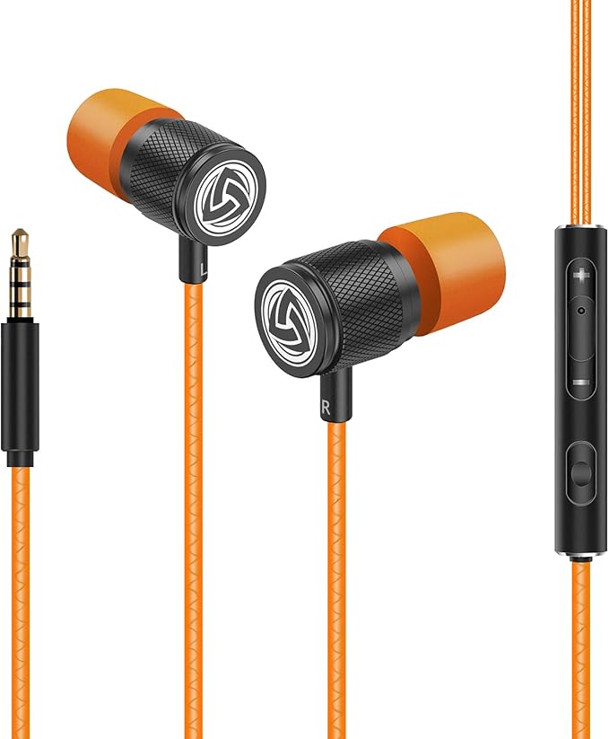 LUDOS Ultra Wired Earbuds in-Ear Headphones, 5 Years Warranty, Earphones with Microphone, Noise Isolating Ear Buds, Memory Foam for iPhone, Samsung, School Students, Kids, Women, Small Ears - Orange - Image 7