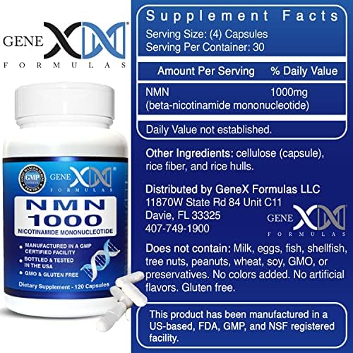 Genex Formulas NMN 1000mg Dose Stabilized Form 99% Pure Supplement 120 Caps - Image 3