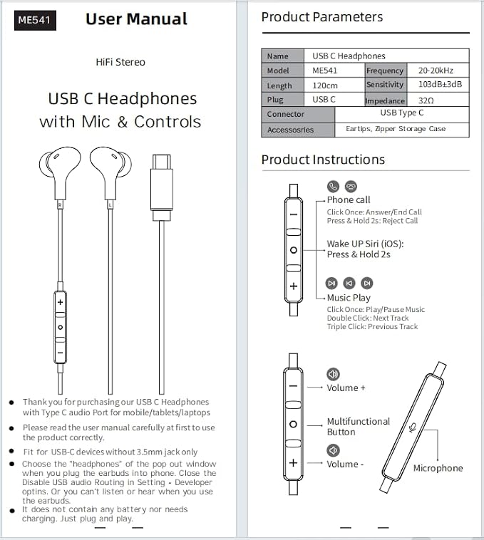 USB C Headphone for Samsung S26 S25 FE S24 A16 A17 Z Wired Earbuds Magnetic | in-Ear Type C Earphone with Microphone Volume Control Bass Stereo Noise Canceling for iPhone 17 Pro Max 16 16e 15 Pixel 10a 9 - Image 9
