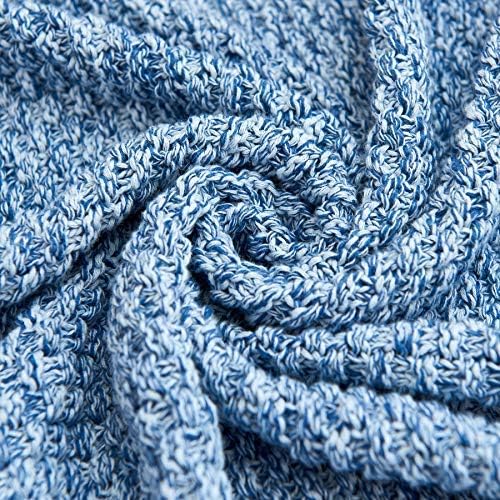 Longhui bedding 100% Cotton Knitted Throw Blanket – Blue White, Soft & Cozy, Machine Washable, 60"x80" – Perfect for Living Room, Couch, Sofa, Bed or Travel - Image 3