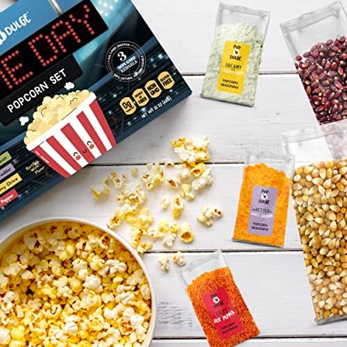 Game Day Movie Night Popcorn Gift Set Gifts For Men Family Gifts Party Supplies, 5 Non-GMO Gourmet Popcorn Kernels and 5 Popcorn Seasoning Flavoring - 10 Pack - Image 3
