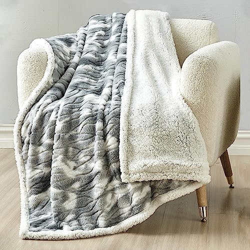 Elegant Comfort Luxury Valentine’s Day Sherpa Throw Blanket Ultra-Soft Cozy Velvet Aesthetic Fleece Throw - Micromink Sherpa for Her, Girlfriend, Sherpa Reversible Blanket- Alaska Gray - Image 2