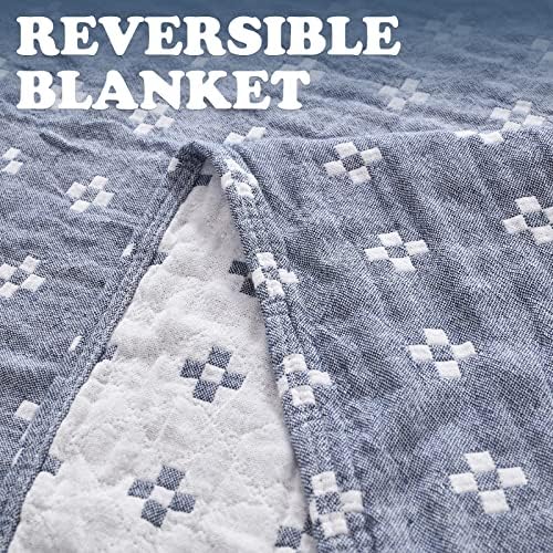 jinchan 100% Cotton Muslin Blanket Twin Boho Throw Blanket 50x60 Denim Blue - Image 4
