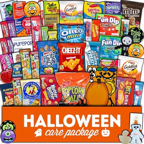 Halloween Candy Care Package Gift (50ct) Snacks Box Basket Candies Kids Children Adults Cookies Food Variety Pack Bundle Mixed Bulk Sampler Girls Boys Guys Men Women Boyfriend Girlfriend College Student by CRAVEBOX