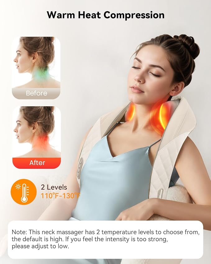 Snailax Cordless Neck Massager with Heat, Shiatsu Neck and Shoulder Massager for Deep Tissue, Kneading Back Massage Pillow for Leg, Body, 2 Heating Levels, Gifts for Men Women - Image 3