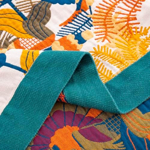100% Muslin Cotton Throw Blanket for Bed Couch Chair, Boho Floral Bird Colorful Retro Quilt Ultra Soft Reversible Gauze Blanket for All Season, 90"x98" - Image 5