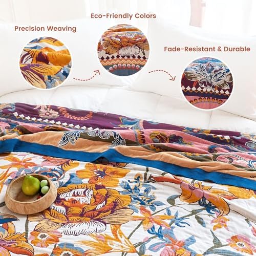MSGKV Boho Throw Blanket 50"x60" Summer Cotton Victoria Floral Blanket - Image 3