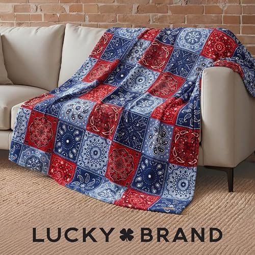 Lucky Brand 50" x 70" Plush Throw Blanket, Bandanny Blue/Red - Image 4