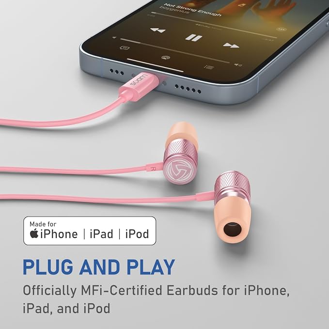 LUDOS Ultra iPhone Wired Headphones Earbuds Earphones with Lightning Connector Apple MFi Certified, 5 Years Warranty, for iPhone 14 13 12 11 Pro Max X XS XR 8 7 Plus with Microphone Control - Pink - Image 5