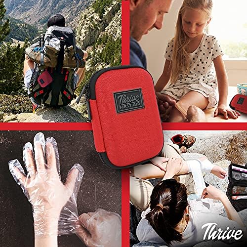 Thrive Mini First Aid Kit - Compact Travel Essentials Pack - Waterproof Camping Essentials Set - Portable Car First Aid Kit & Hiking Supplies Pouch - 66-Piece Set, Red Shell Case - Image 6