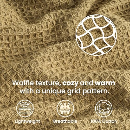 Tex Trend 100% Cotton Waffle Weave Blanket Queen Size - Soft, Breathable Cooling Blanket for Bed, Lightweight Cozy Summer & Spring Bedding, Khakhi, 90x90 - Image 5
