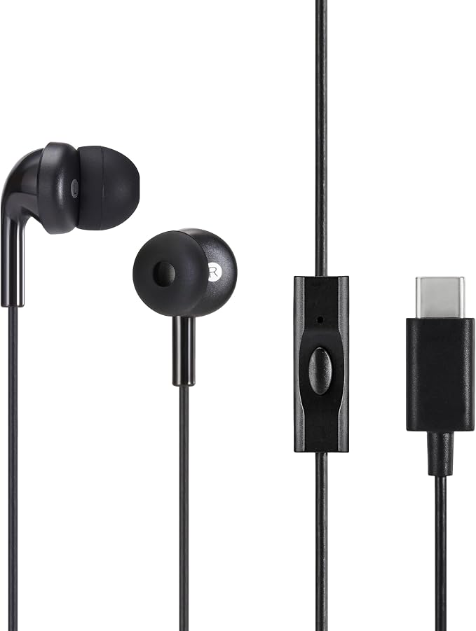 Amazon Basics Wired Earbuds with Microphone, in-Ear Headphones, USB-C, 4.2 ft Cable, S/M/L Ear Tips, Black by AmazonBasics