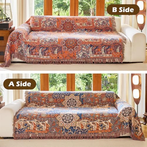 VANJOROY Boho Throw Blanket for Bed Couch 60" x 80", 100% Organic Cotton Skin-Friendly Ultra Soft Quilt Throw - Floral Rustic Living Room Decor Luxury Reversible Blanket for Sofa Chair and Gift - Image 3