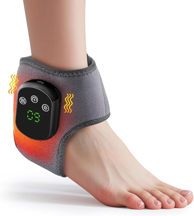 Cordless Ankle Massager with Heat, Rechargeable Ankle Heating Pad Wrap for Pain Relief, Portable Heated Foot Massager for Neuropathy Plantar Fasciitis, 5 Heat Levels 3 Vibration Modes Auto Shut Off by EDIFOLLY