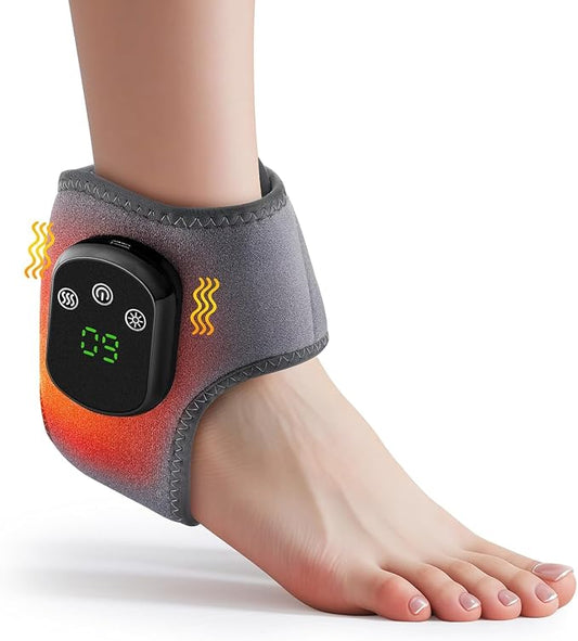 Cordless Ankle Massager with Heat, Rechargeable Ankle Heating Pad Wrap for Pain Relief, Portable Heated Foot Massager for Neuropathy Plantar Fasciitis, 5 Heat Levels 3 Vibration Modes Auto Shut Off by EDIFOLLY