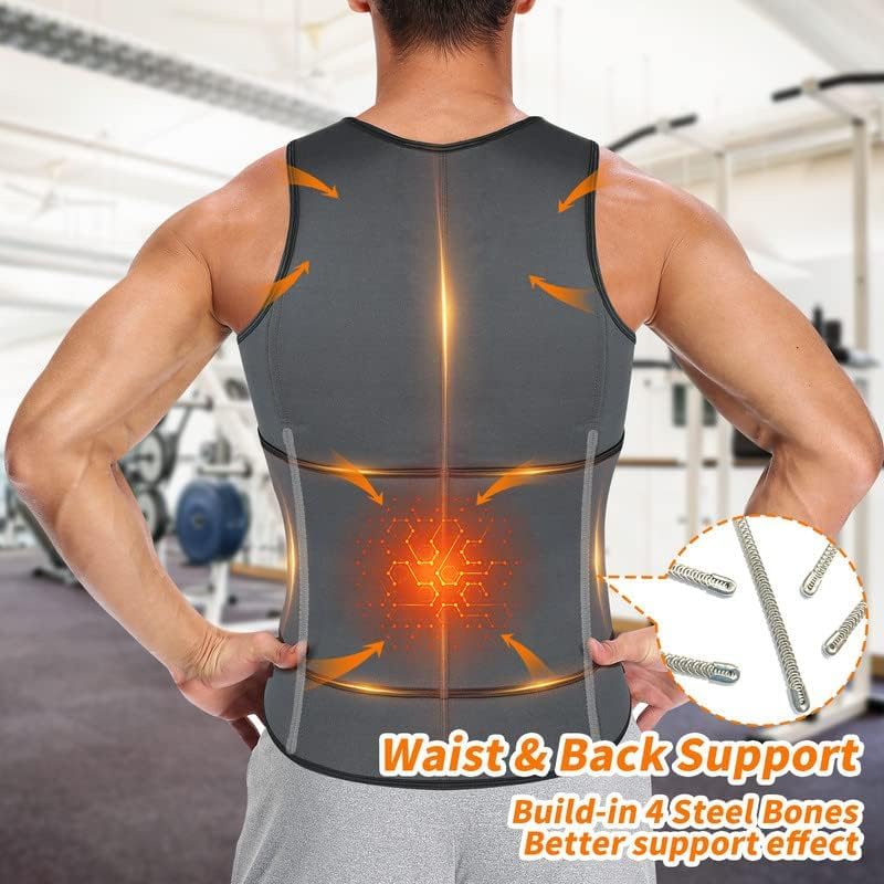 SHAPERIN Men Neoprene Sauna Zipper Waist Trainer Vest Tank Top Trimmer Body Shaper - Image 4