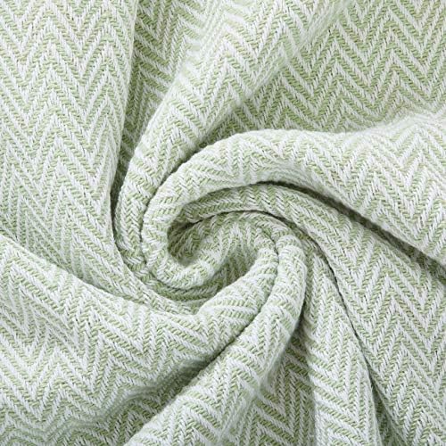 Americanflat 50x60 Throw Blanket - Soft and Breathable Cotton Throw Blanket for Couch, Bed, Chair - Decorative Blankets Perfect for Home or Outdoor Use - Light Green and White Herringbone Design - Image 3