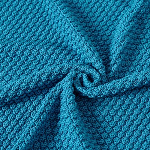 Longhui bedding 100% Cotton Knitted Throw Blanket – Teal, Soft & Cozy, Machine Washable, 51"x63" – Perfect for Living Room, Couch, Sofa, Bed or Travel - Image 3